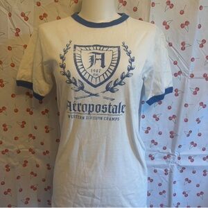Aeropostale Blue Trim White Tee